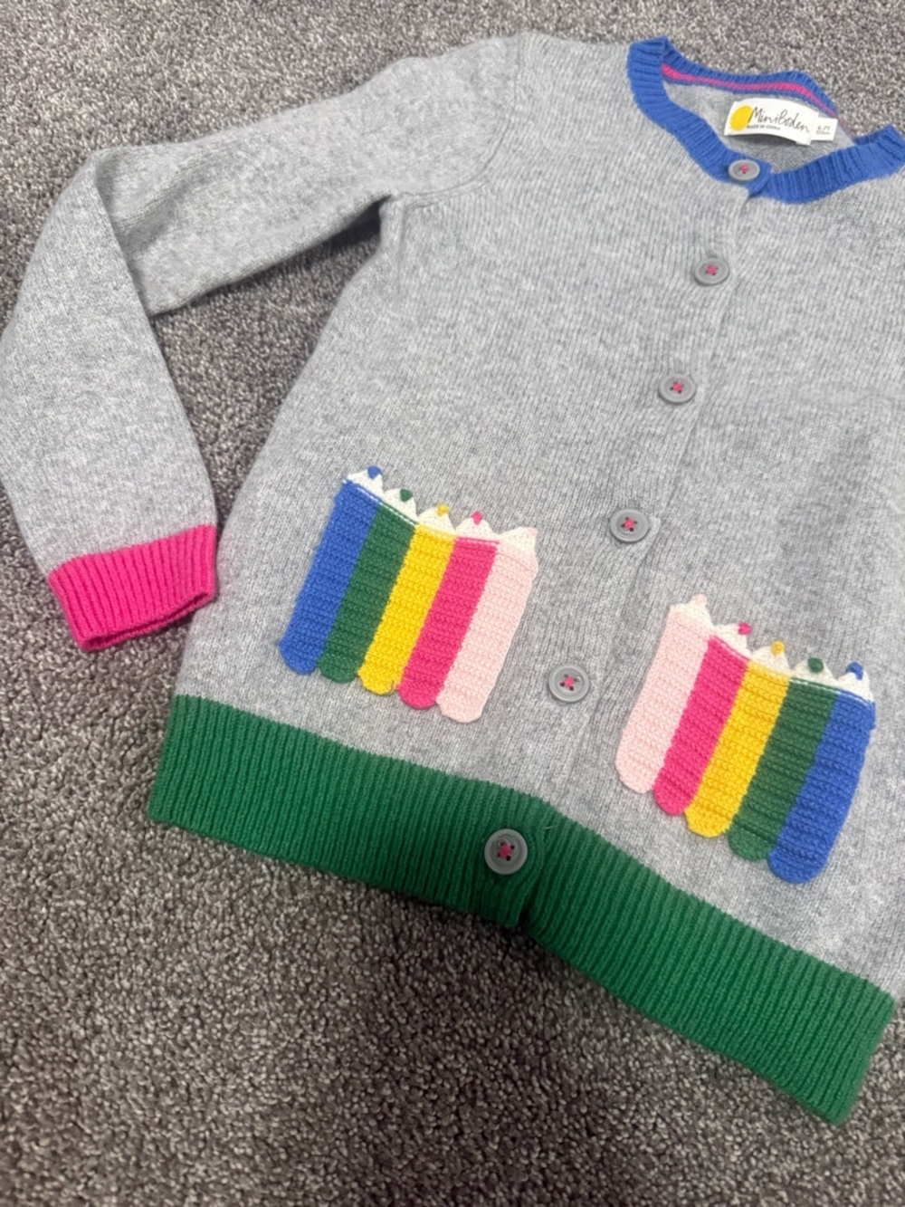 Mini Boden Gray Pencil Pockets Cardigan Sweater Sz 6-7 - Picture 4 of 5